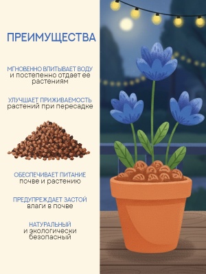 Керамзит для цветов и растений, фракция 5-10 (1 л), дренаж мелкий.