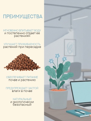 Керамзит для цветов и растений, фракция 5-10 (3 л), дренаж мелкий.