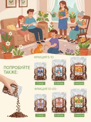 Керамзит для цветов и растений, фракция 10-20 (5 л), дренаж крупный.