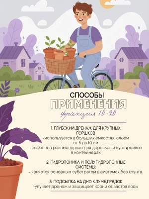 Керамзит для цветов и растений, фракция 10-20 (1 л), дренаж крупный.