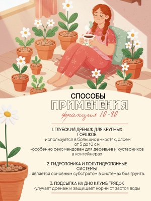 Керамзит для цветов и растений, фракция 10-20 (3 л), дренаж крупный.